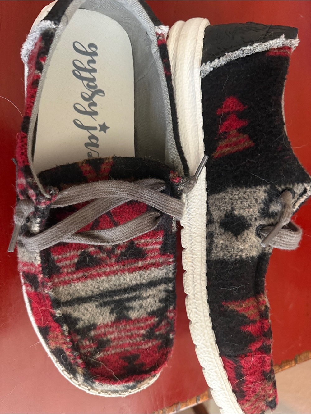 Gypsy Jazz Red and Black Plaid Slip-On Moccasins